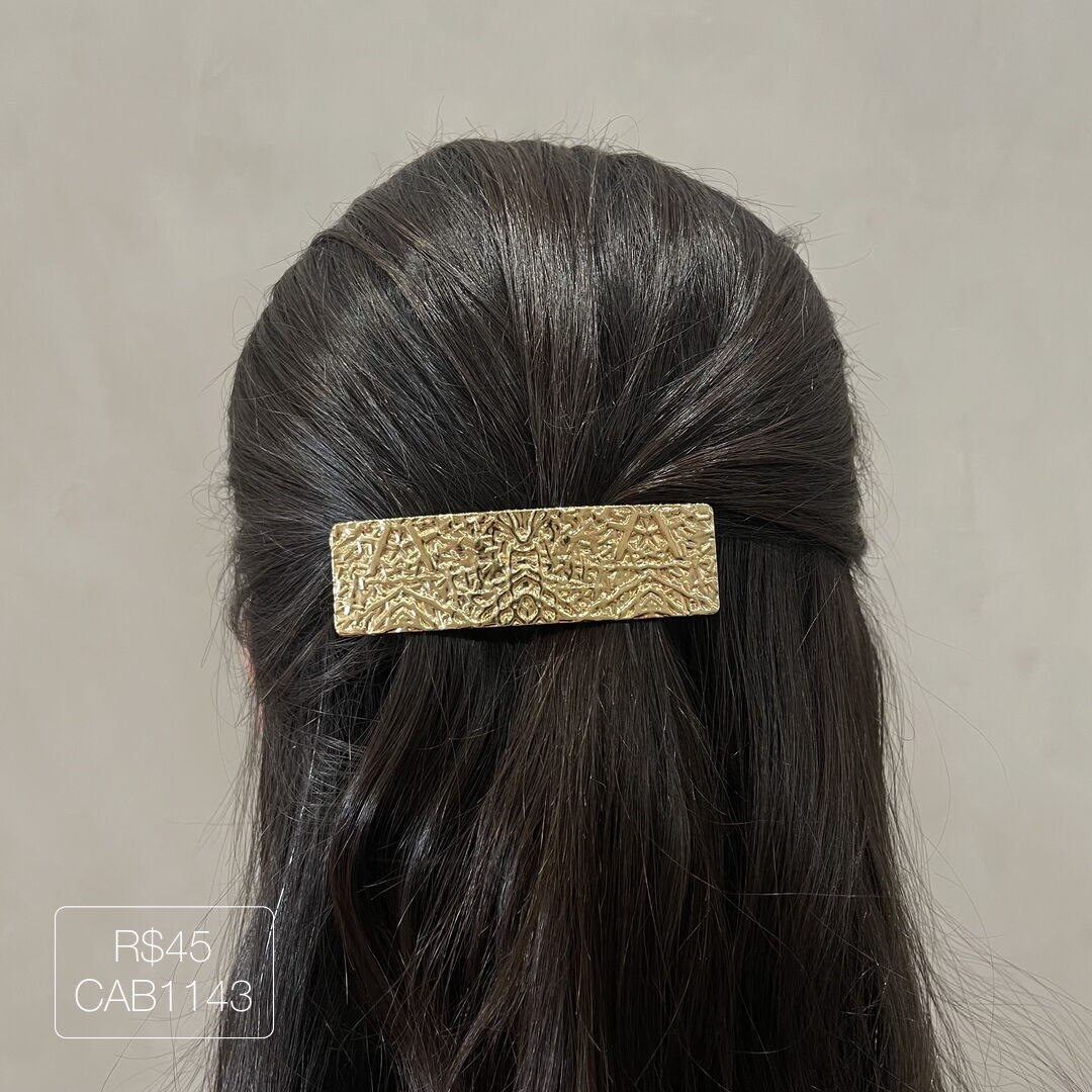 Hair Pin Retangular Granulada Lisa Dourado